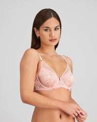 Model wears Adoration Underwire Bra in SILVER PINK. On body side view