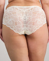 Model wears Midnight Express Full Brief in EGRET. On body back view