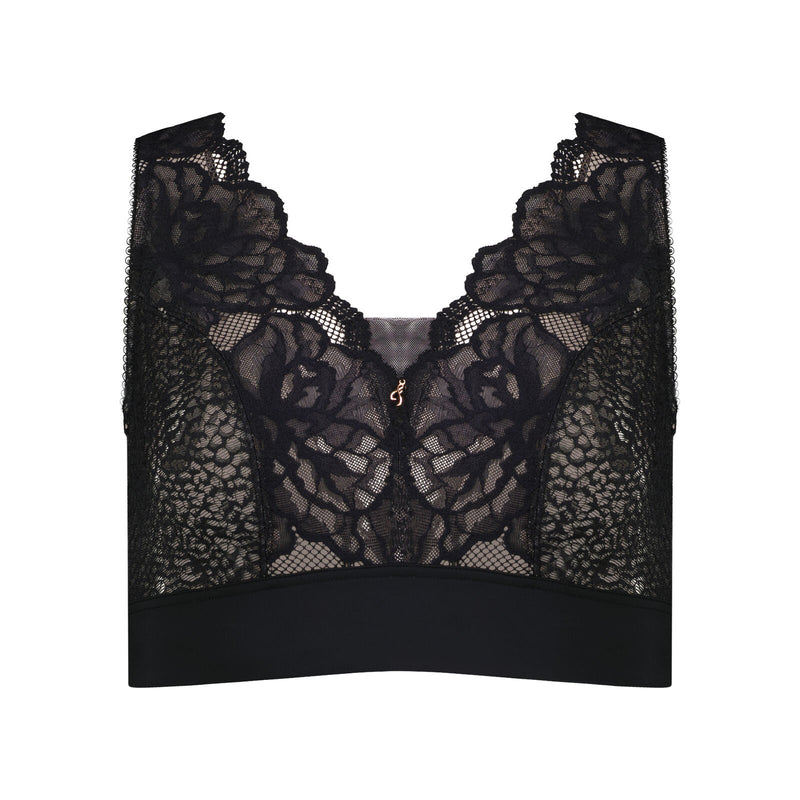 Midnight Express Wire Free Bra in BLACK. Flat lay front view