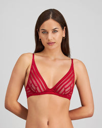 Model wears Morning Lola Underwire Bra in JESTER RED. On body front view