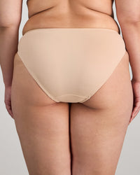 Model wears Coral High Cut Brief in LATTE. On body back view