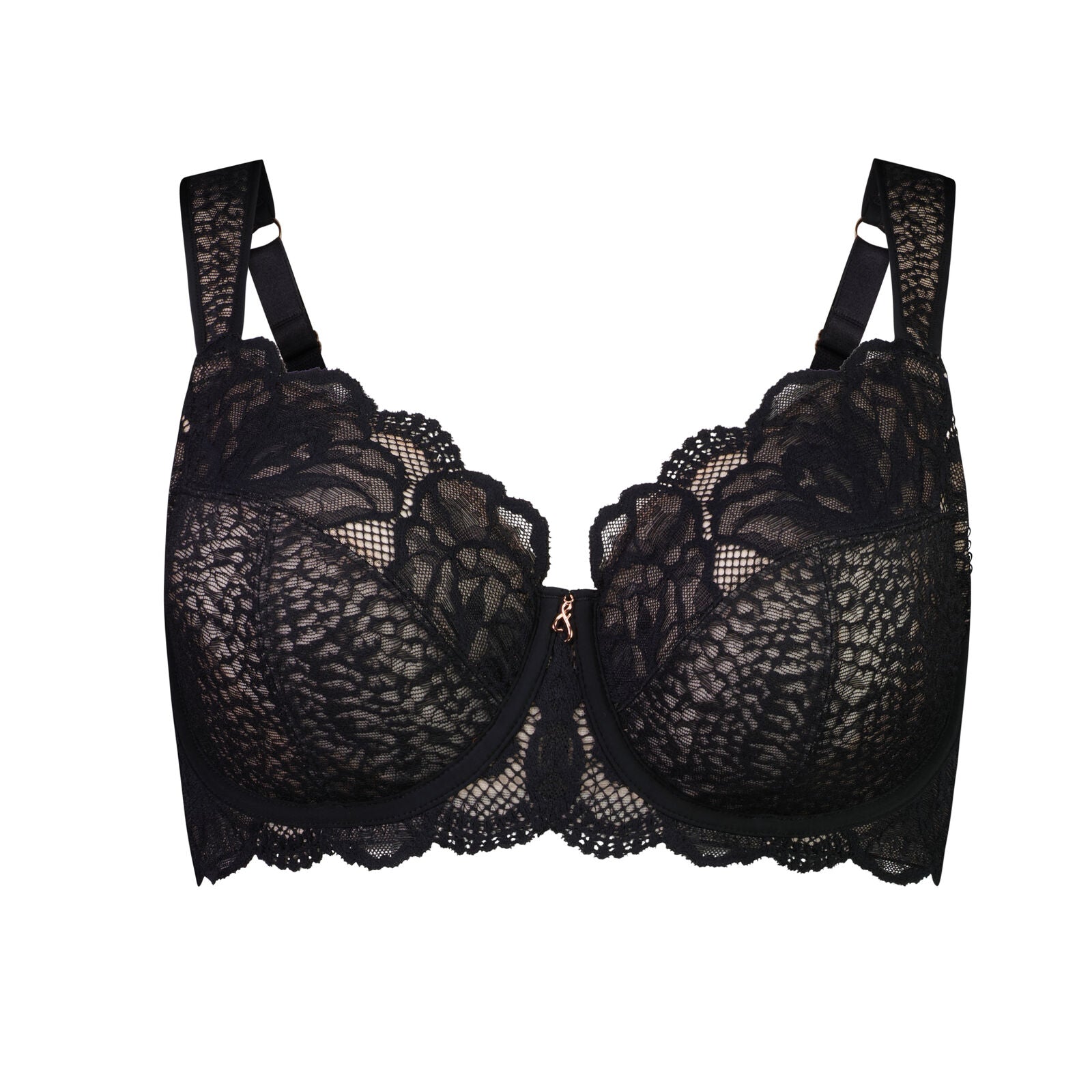 Midnight Express Underwire Bra in BLACK. Flat lay front view