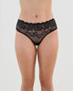 Model wears Lacey Brazilian in BLACK. On body front view
