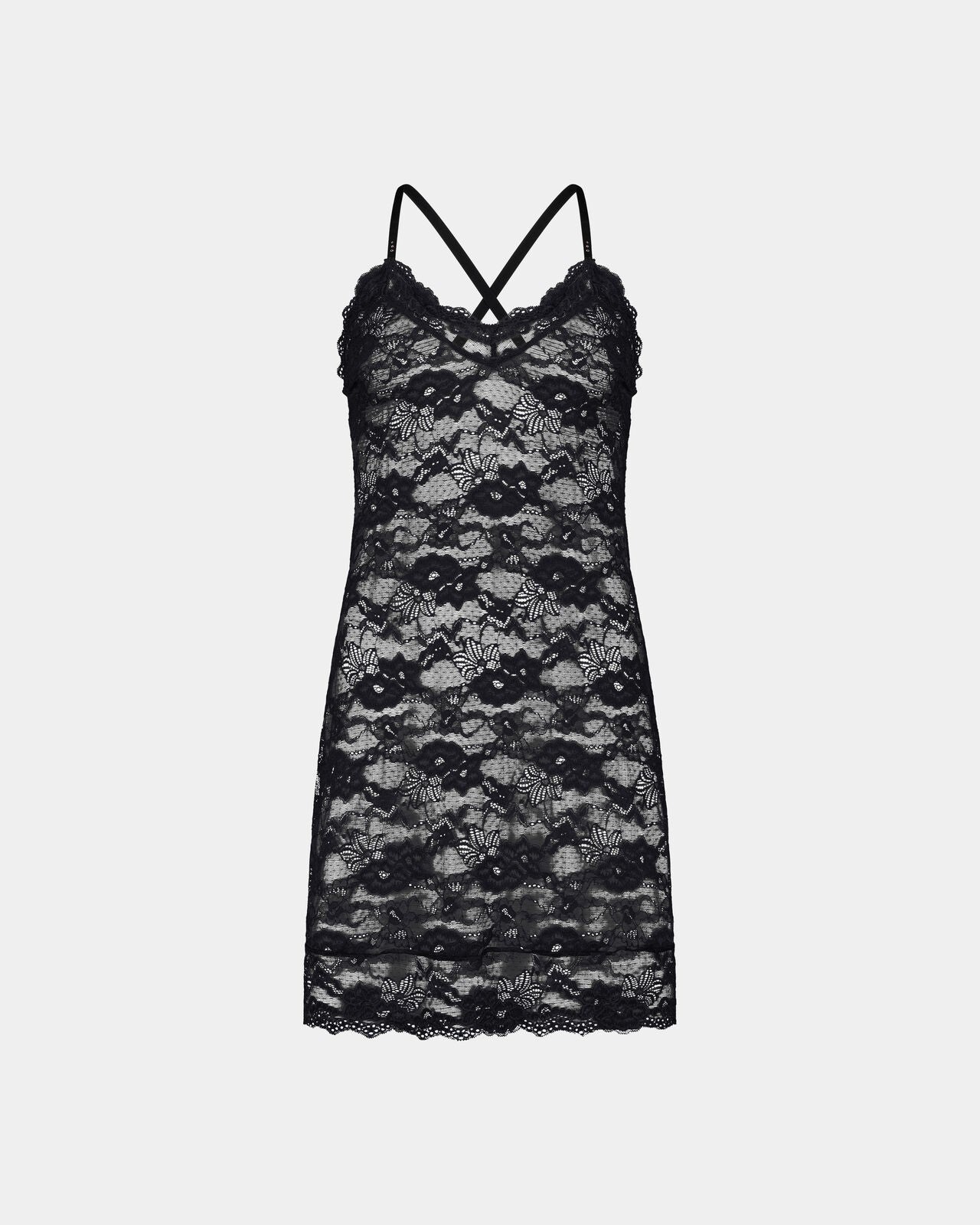 My Fit Lace Chemise in BLACK. Flat lay back view