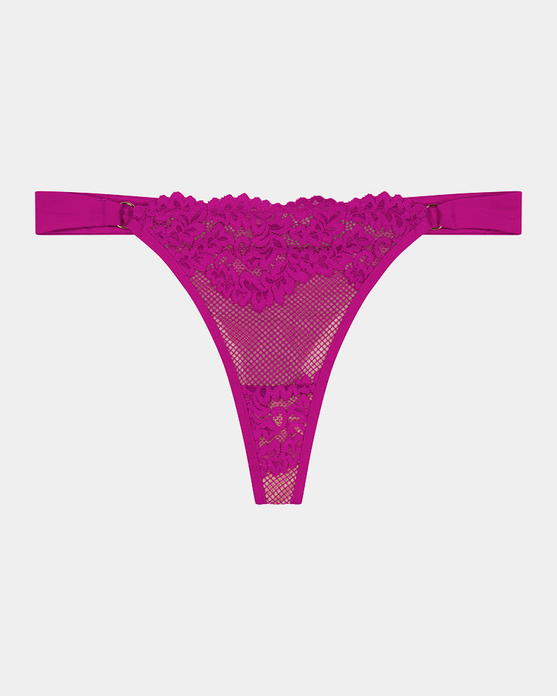 Rosa Thong in FANTASY FUCHSIA. Flat lay front view
