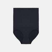 Medium Control High Waisted Brief in BLACK. Flat lay front view
