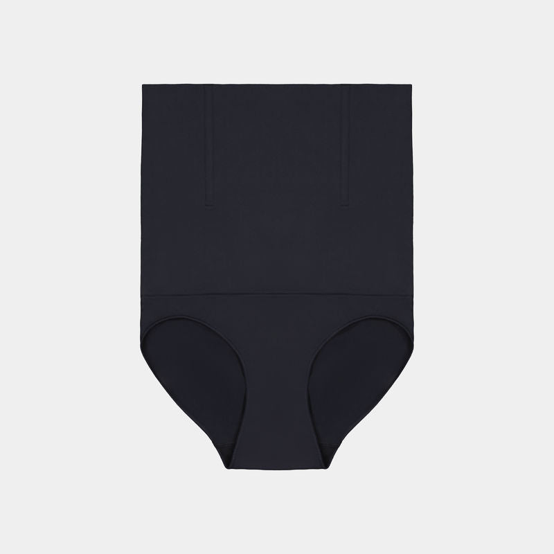 Medium Control High Waisted Brief in BLACK. Flat lay front view