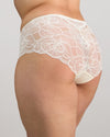 Model wears Midnight Express Full Brief in EGRET. On body front view