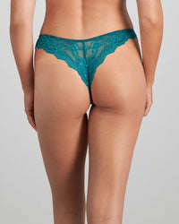 My Fit Lace Thong in EVERGLADE. Flat lay front view