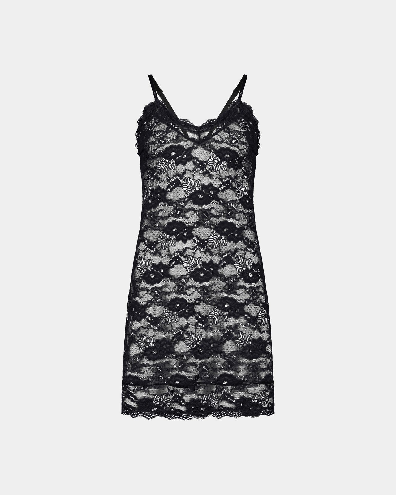 My Fit Lace Chemise in BLACK. Flat lay front view