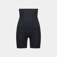 Medium Control High Waisted Shaper Short in BLACK. Flat lay front view