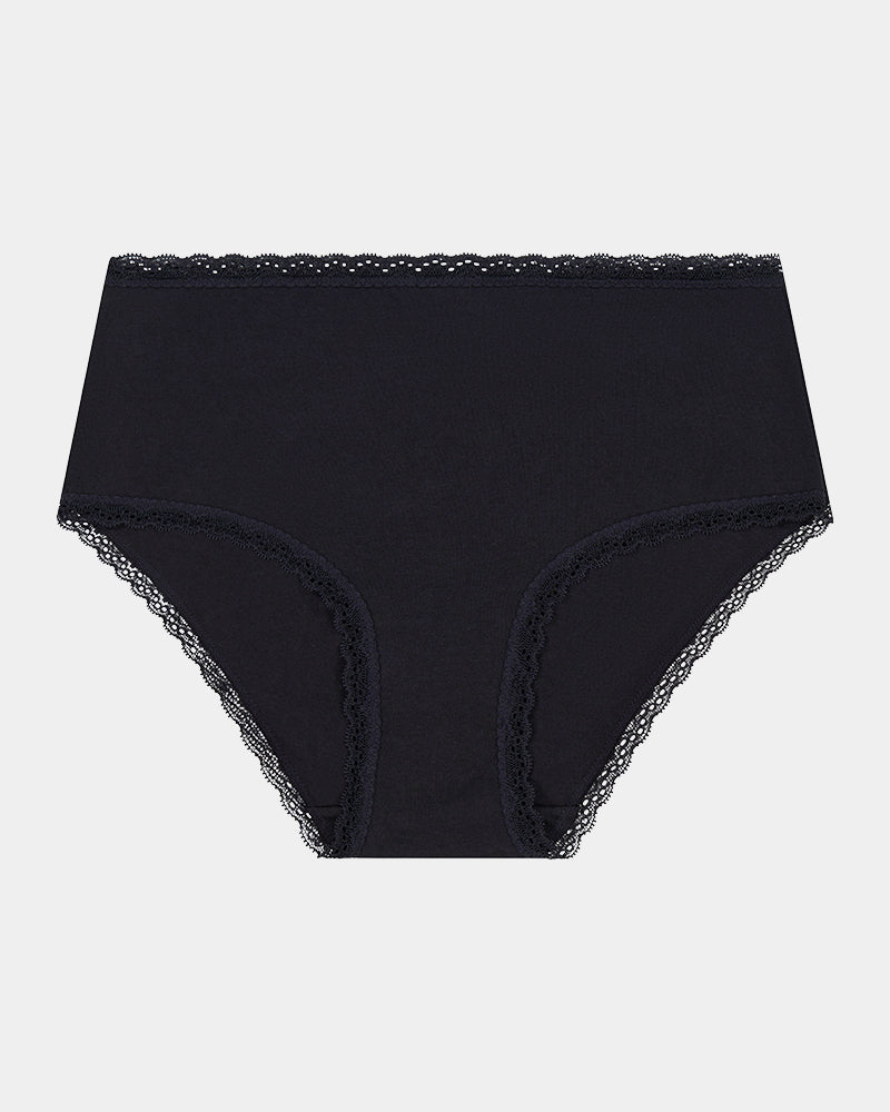 Stretch Cotton Full Brief in BLACK. Flat lay front view