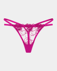 Heritage Bloom Thong in FANTASY FUCHSIA. Flat lay front view