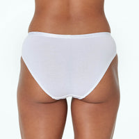 Model wears Body Cotton Bikini in WHITE. On body back view