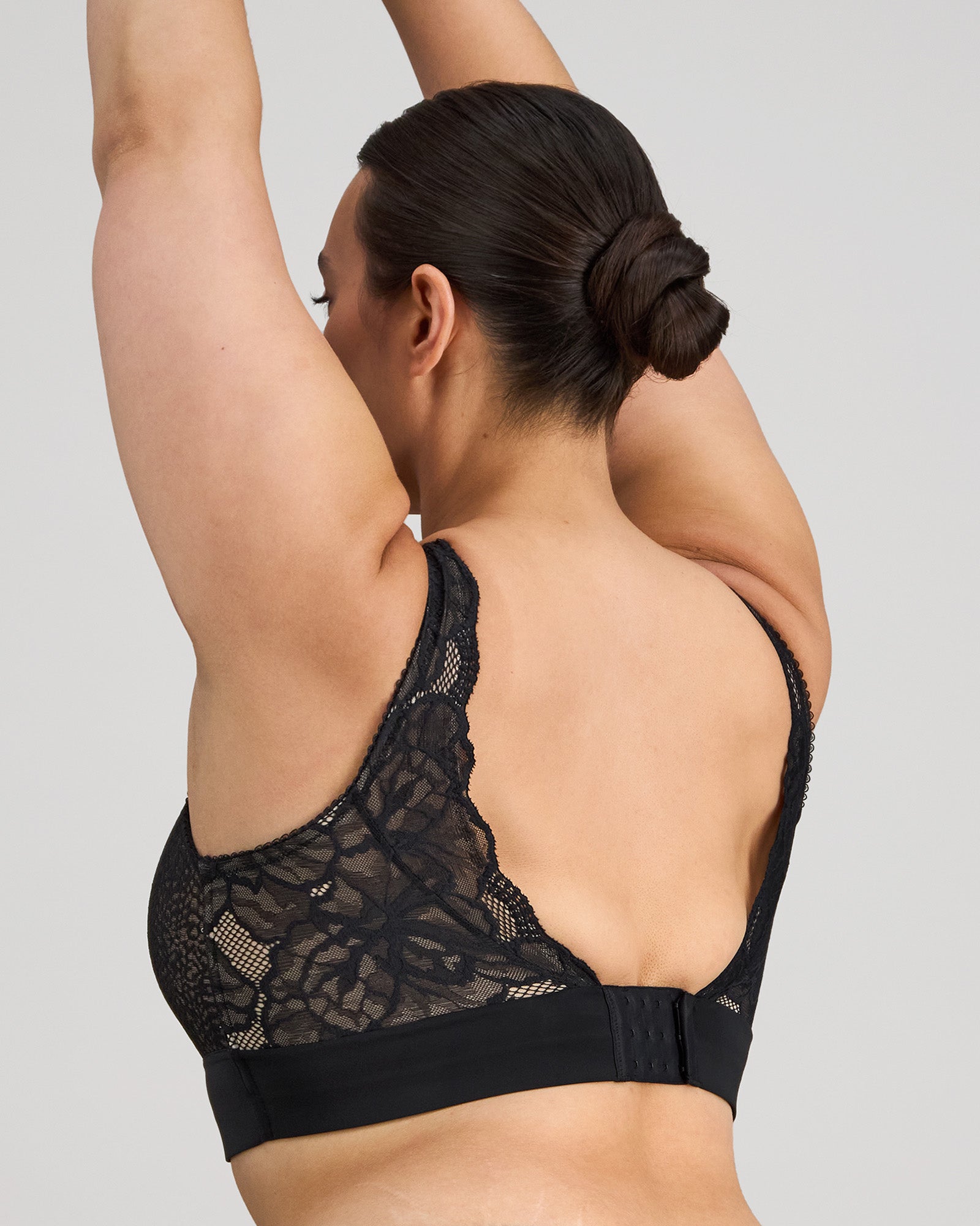 Midnight Express Wire Free Bra in BLACK. Flat lay back view
