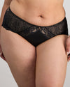 Model wears Midnight Express Full Brief in BLACK. On body side view