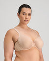 Model wears Perfect Lines Contour Bra in LATTE. On body side view