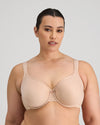 Model wears Perfect Lines Contour Bra in LATTE. On body front view
