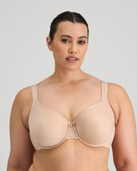 Model wears Perfect Lines Contour Bra in LATTE. On body front view
