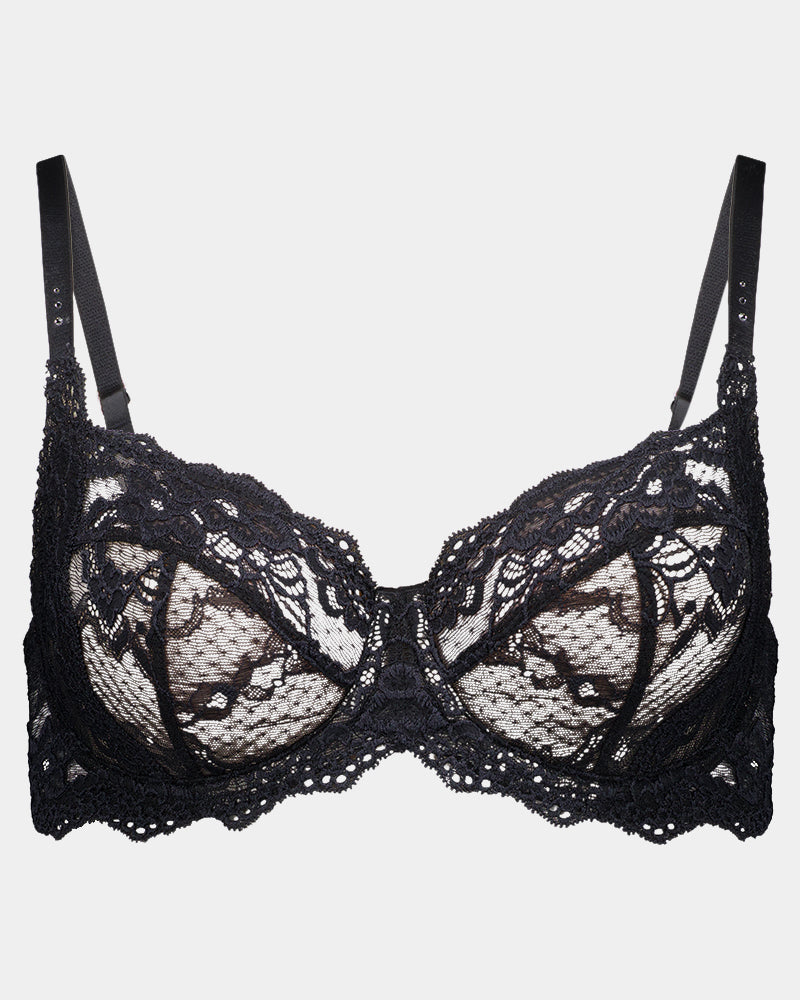 My Fit Lace Underwire Bra in BLACK. Flat lay front view