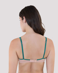 Model wears Eros Underwire Bra in EVERGLADE. On body back view