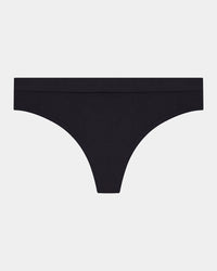 Seamless Soft Thong in BLACK. Flat lay front view
