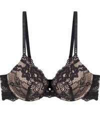 My Fit Lace Push Up Bra in BLACK. Flat lay front view