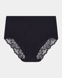 Cotton And Lace Full Brief in BLACK. Flat lay front view