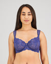Model wears Midnight Express Underwire Bra in BLUE RIBBON. On body front view
