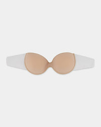 The Wing Bra Strap + Back Less Bras in Nude. Flat lay front view