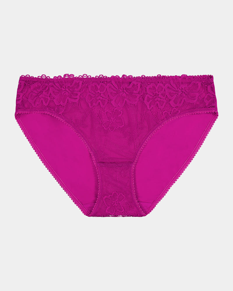 Lacey Bikini in FANTASY FUCHSIA. Flat lay front view