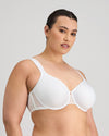 Model wears Perfect Lines Contour Bra in WHITE. On body side view