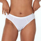 Model wears Body Cotton Bikini in WHITE. On body front view