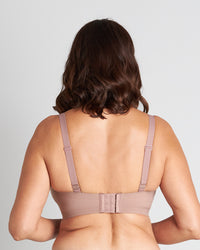 Model wears Comfit Collection Wire Free Bra in MOCHA. On body back view