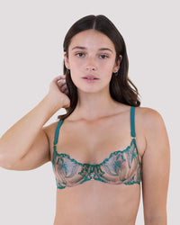 Model wears Eros Underwire Bra in EVERGLADE. On body front view