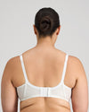 Model wears Perfect Lines Contour Bra in WHITE. On body back view