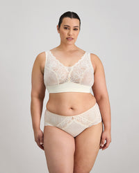 Midnight Express Wire Free Bra in EGRET. Flat lay back view