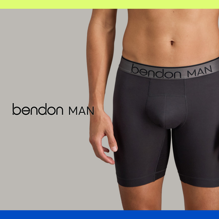 bendon man banner with logo and image of man torso in trunks