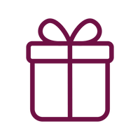Purple outline of a gift box with a bow on a white background