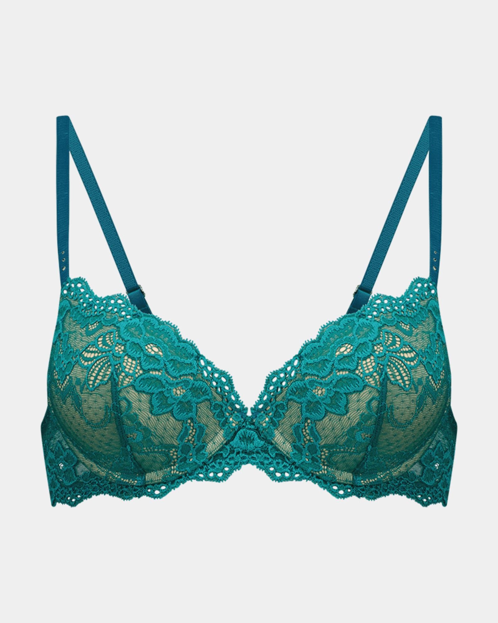 My Fit Lace Push Up Bra in EVERGLADE. Flat lay front view