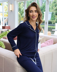 Bamboo Bliss Long Sleeve PJ Top in NAVY BLAZER. Feature shot