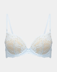 My Fit Lace Push Up Bra in OMPHALODES. Flat lay front view