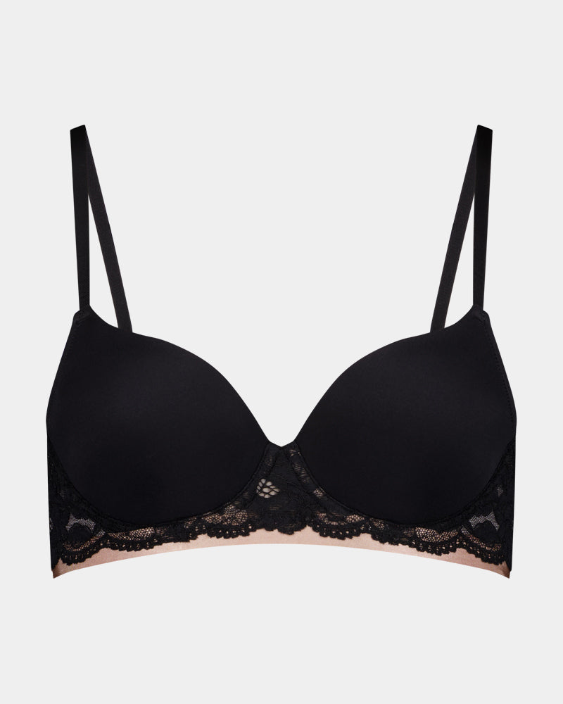 Delightfully Smooth Contour Bra in BLACK. Flat lay front view