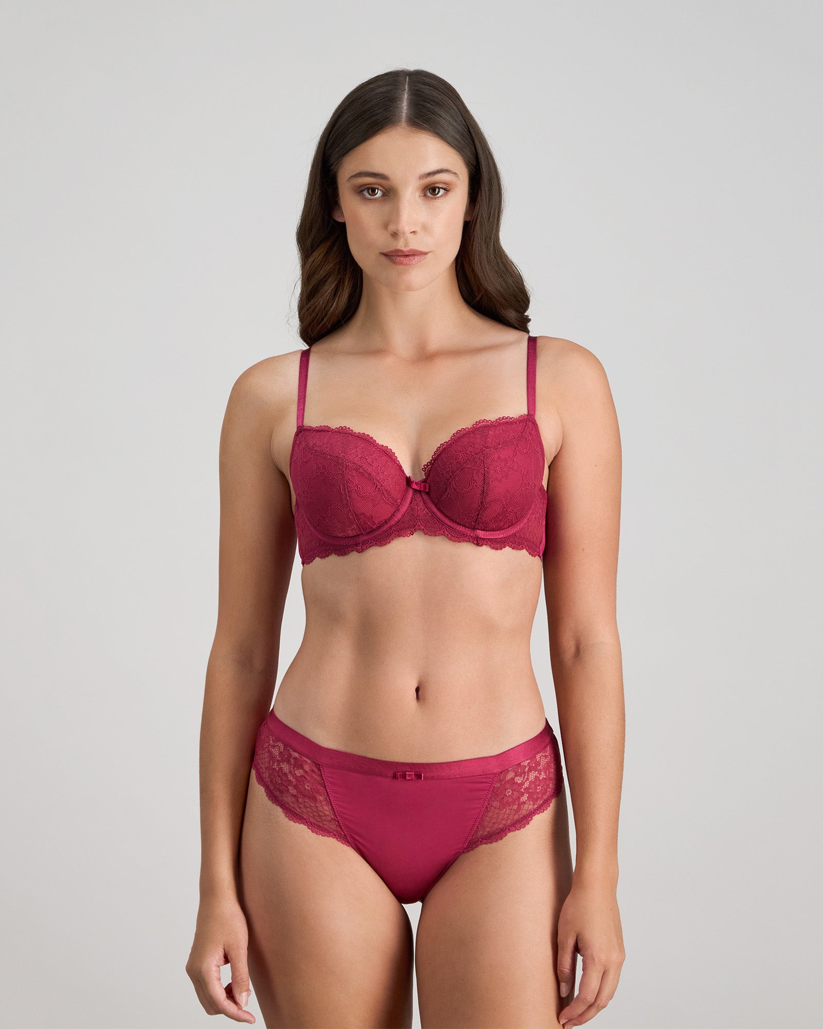 Legacy Contour Bra in BEAUJOLAIS. Flat lay back view