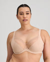 Model wears Faithful Underwire Bra in LATTE. On body front view