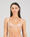 Model wears Eros Underwire Bra in SUGAR. On body front view
