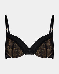 Lace Impact Contour Bra in BLACK. Flat lay front view