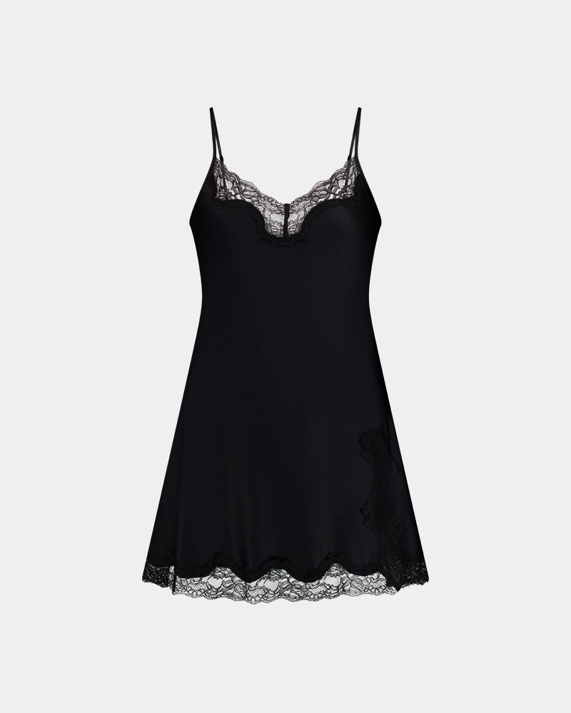 Noele Chemise in BLACK. Flat lay front view