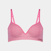 Simply Seamless Contour Bra in SHOCKING PINK MARLE. Flat lay front view