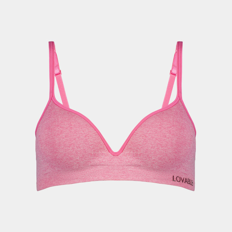 Simply Seamless Contour Bra in SHOCKING PINK MARLE. Flat lay front view